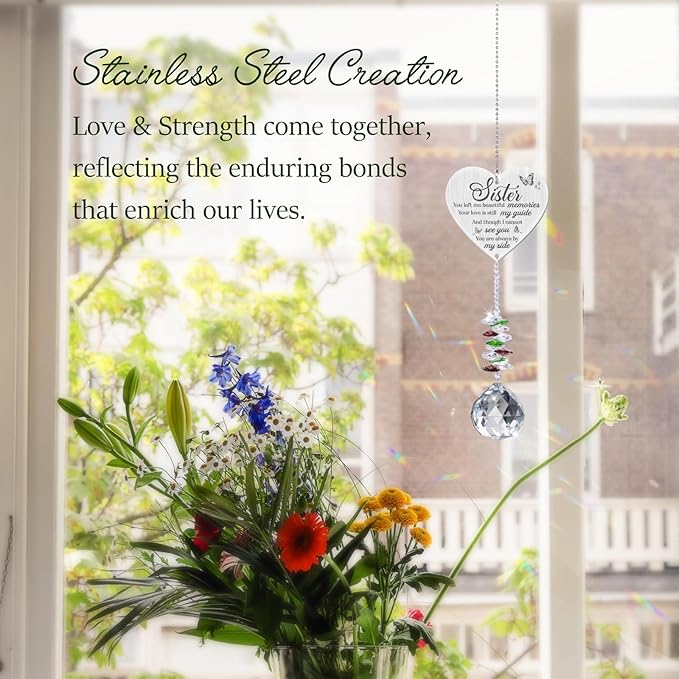 Sister in Heaven Memorial Crystal Suncatcher Gifts,Loss of Sister Sympathy Gifts,Gifts for Loss of Sister,Hanging Crystals Ornament for Window Rainbow Maker Prisms Home Decor Gift