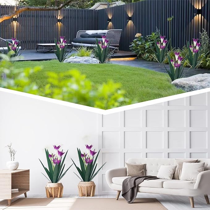 Homight Metal Agave Plant Outdoor Decoration Outdoor Garden Decoration Lily Mexican Yard Art Plant Garden Agave Lily Decorative Garden Gift… (3 Big Purple Lilies)