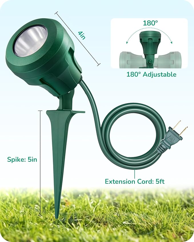 EDISHINE 120V Outdoor LED Spotlights, 4.8W Plug in Spotlight with 3 Lenses (Red Green Yellow) & 180° Rotatable Lamphead, 5000K Waterproof Landscape Lights for Flag Garden, 4 Pack