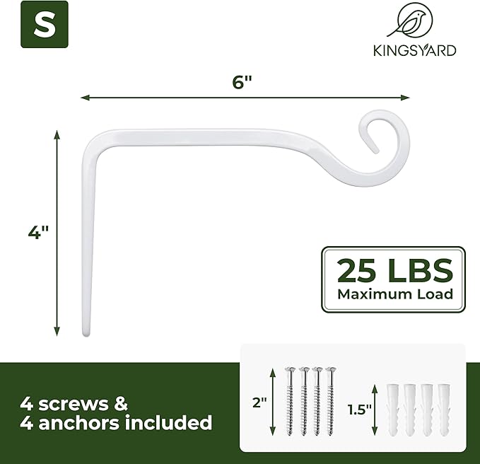 Kingsyard 2-Pack Wall Plant Hanger Outdoor - Heavy Duty Metal Hanging Bracket Hooks for Hanging Plant Bird Feeders Lanterns Wind Chimes Outdoor & Indoor, 6-Inch/White