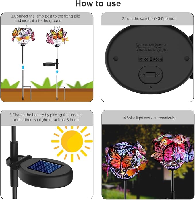 Aiscool Solar Powered Butterfly Garden Stake Lights (2 Pcs Butterfly Lights)