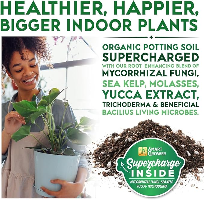Organic Potting Soil for Indoor Plants. Boost House Plant Growth for Monstera, Fiddle Leaf, Money Tree, Pothos, Snake Plant, Aroid, Flowers, Herbs, Veggies, & More, Smart Grower 3 LB Ready to Plant
