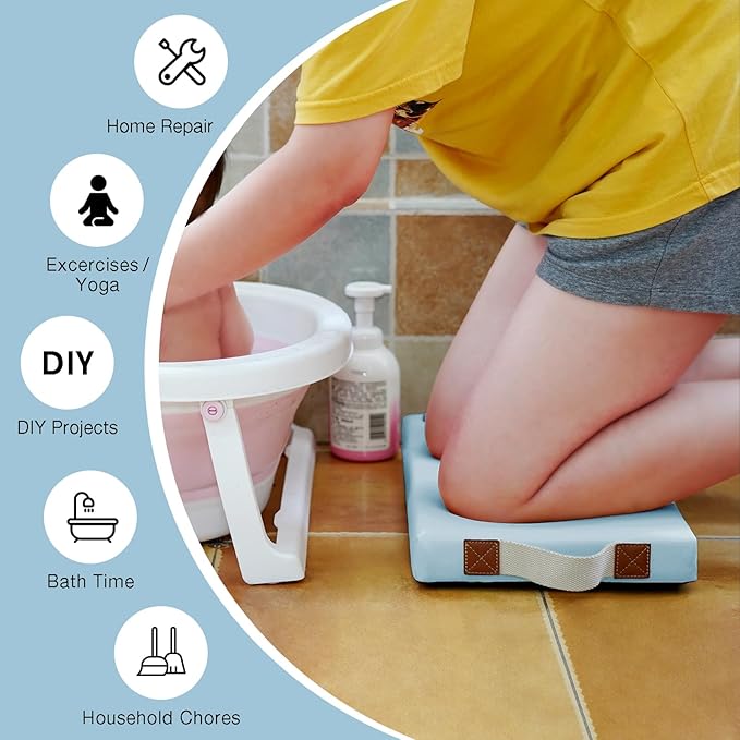 HappyPicnic Waterproof Kneeling Pad for Garden or Bath, 2 inch Thick Soft Foam Kneeler Mat for Gardeners Knee Support or Bathtub Bathing Baby with Handle and Removable Cover-Green