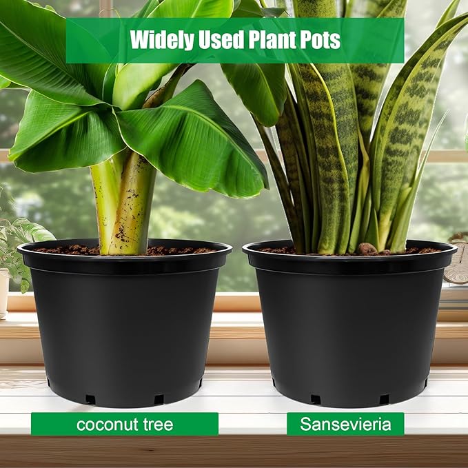 7 Gallon Plastic Nursery Pots, 15 Inch Large Plastic Pots for Plants, Round Plant Pots with Drainage Holes, Flower Pots for Outdoor Indoor Plants (5-Pack, Black)