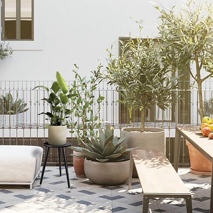 Uneedem Indoor Plant Stand Wood Mid Century Plant Stand for Indoor Plants, Modern Plant Table,Tall Plant Holder for Flower Pots, Small Round Side Table, End Table (B2-Black,High: 16.5")