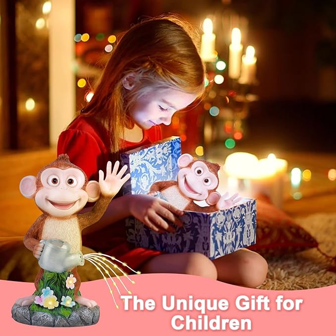 Monkey Statue Solar Garden Decor, Animal Figurine Lights, Birthday Gifts for Kids, Women, Gifts for Mom Grandma Senior Elder, Outdoor Monkey Ornament for Balcony, Garden, Patio, Yard, Lawn