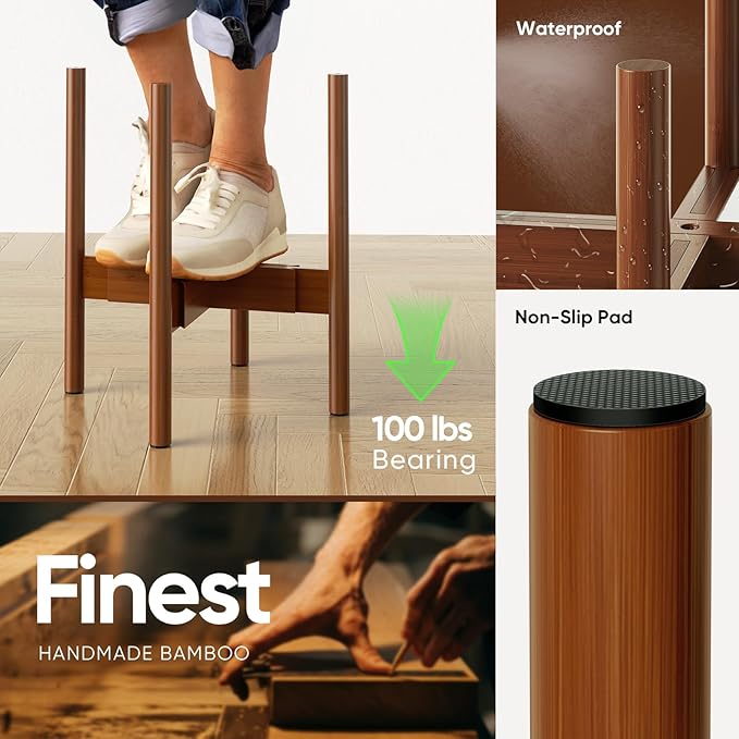 MUDEELA 2 Pack Adjustable Plant Stand Indoor, Bamboo Plant Stand 8 to 12 Inches, Single Floor Plant Stand for Indoor Plants, Bamboo Dark Brown Planter Stand for Indoor Plants, Pot Plant Not Included