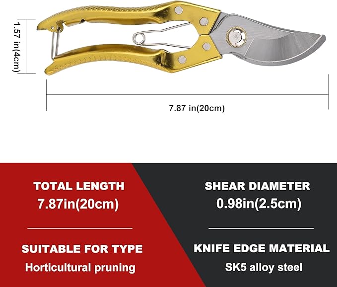 Tree Trimmers Secateurs, Hand Pruner, Garden Scissors for Plant,Pruning Shears for Gardening, Garden Hand Shears, Pruners for Gardening, Garden Clippers, Hedge Shears, Garden Tools (golden)