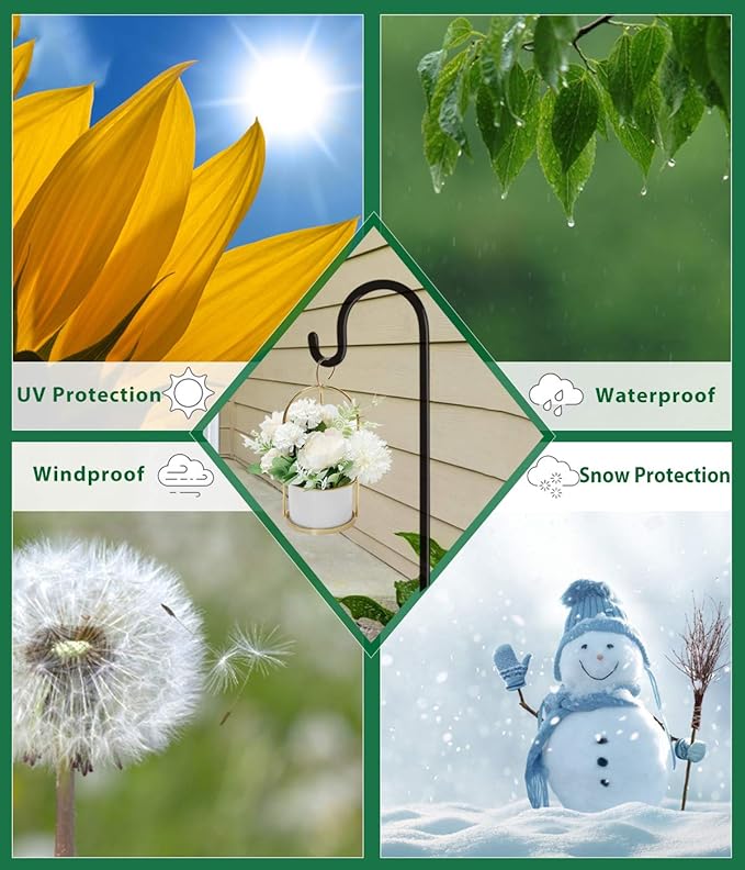 Artibear Adjustable Outdoor Shepherd Hook Stand with 5 Prong Base, 76 Inches Tall 3/5 in Thick, Shiny Black (2 Packs)