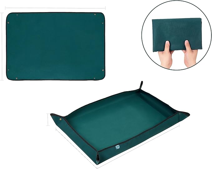 KONMAY Foldable Thicken Repotting Mat Tool Set - 40''X40'' Waterproof Potting Tray, Shovel and Garden Glove for Indoor and Outdoor Transplanting and Soil Mess Control
