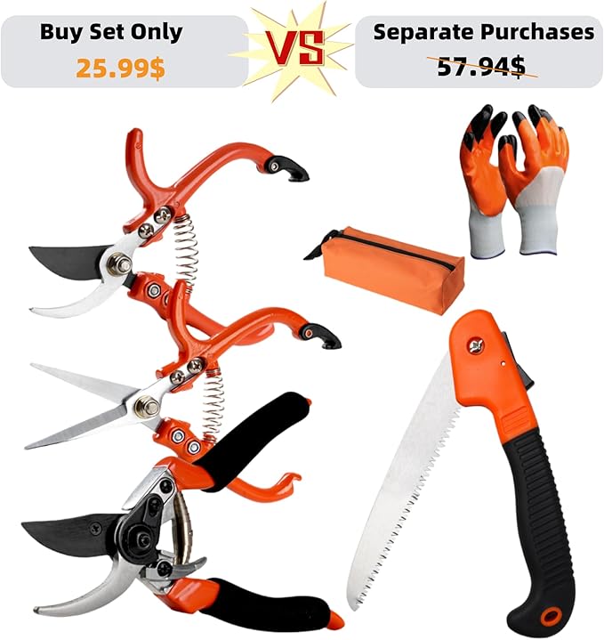 6Pcs Pruning Shears Set with Bypass Pruning Shears, Garden Scissors, Pruning Snips,Saw,Gloves,Storage Bag,Handheld Garden Shears Set for Plant