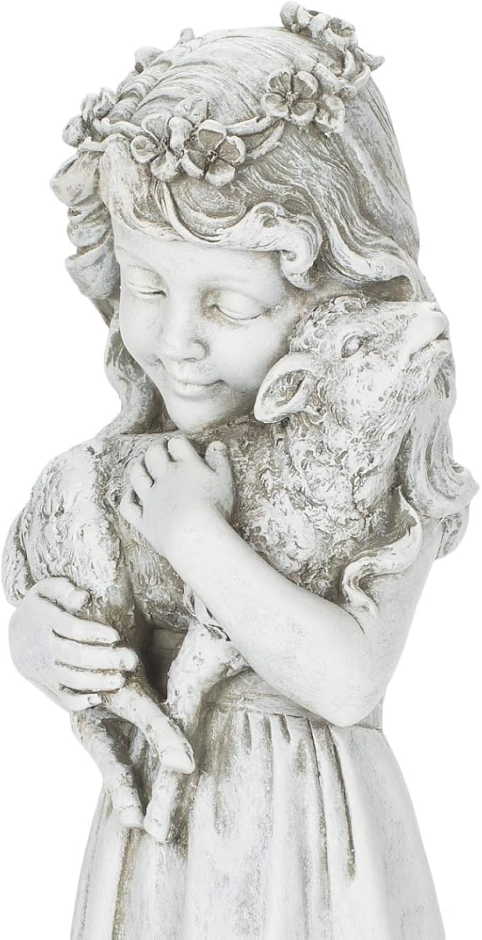Joseph's Studio by Roman Inc., Girl with Lamb Garden Statue, Garden Collection, Religious Statue, Holy Family, Memorial, Angel, Patron Saint, Garden Décor (5x5x16)
