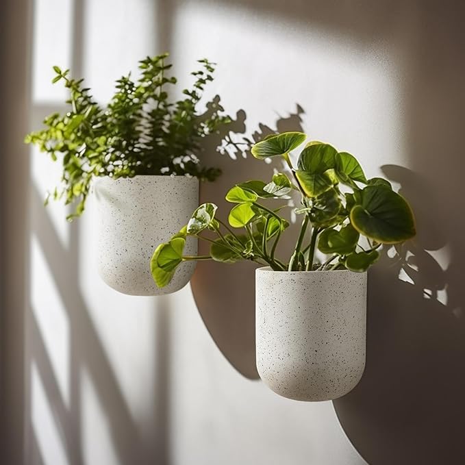 LA JOLIE MUSE Wall Hanging Planters for Indoor Plants,Hanging Flower Pots for Air Plants Succulent, Set of 2, 6 Inch, Speckled White