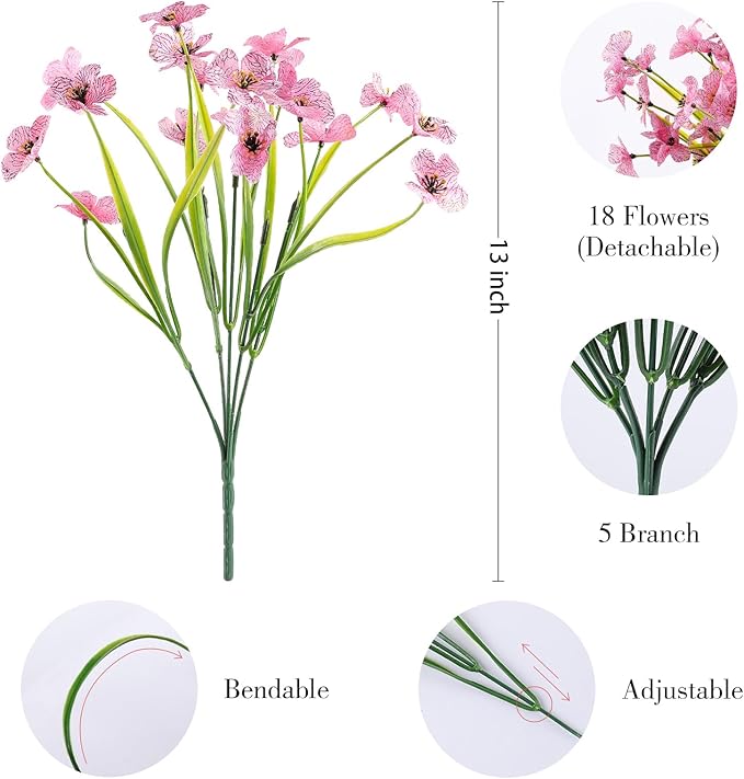 24 Bundles Artificial Flowers for Outdoor,No Fade Fake Plastic Flowers Faux Plants for Decoration Hanging Planters Indoor Outside Garden Porch Window Box Home Wedding Farmhouse