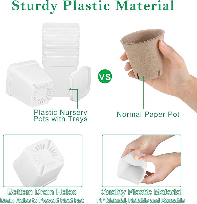 Elcoho 36 Set Garden Plastic Pot Craft Kit Plant Spring Craft Kits for Kids Flower Pots with 150 Foam Stickers 36 Labels 24 Certificate of Awards 3 Tools Planting Growing Kit for Kids, White