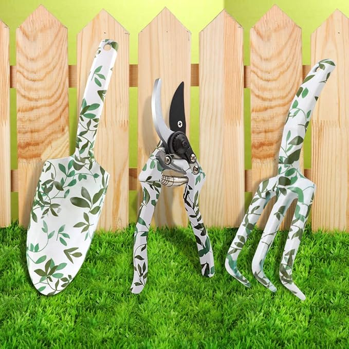 Leather Gardening Gloves with 2Pcs Garden Tools and 1Pc Pruning Shear for Men and Women, Medium Size