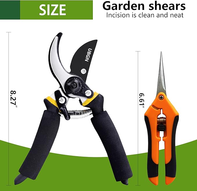 Pruning Shears 8" + Pruning Snips 6.5", Garden Scissors Clippers, Hand Pruners for Gardening