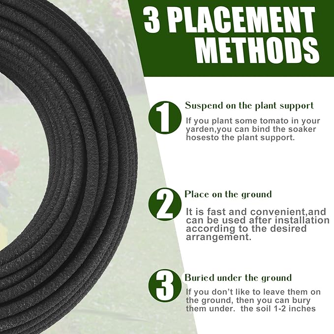 Sasylvia 400 ft 1/4 in Irrigation Tubing Soaker Hose System, Rubber and PE Material, Porous Drip Line for Watering Hydroponics Vegetable Beds, Black