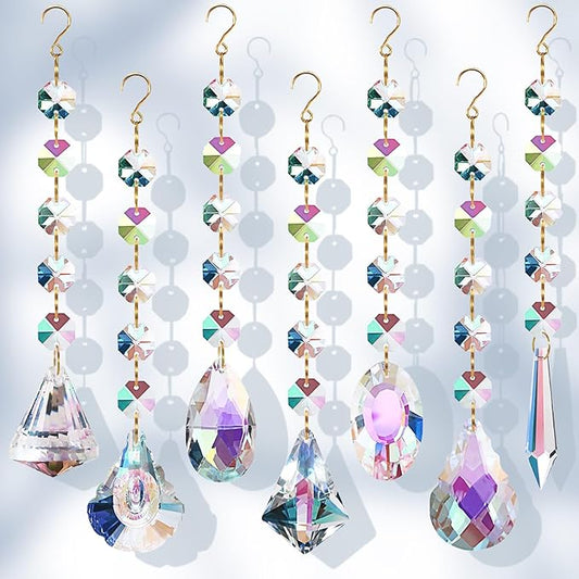 Sun Catchers for Windows Hanging, 7 Pcs Sun Catcher with Crystals, Colored Crystals Suncatchers Prisms Glass Pendant Ornament for Chandelier Garden Home Room Decoration