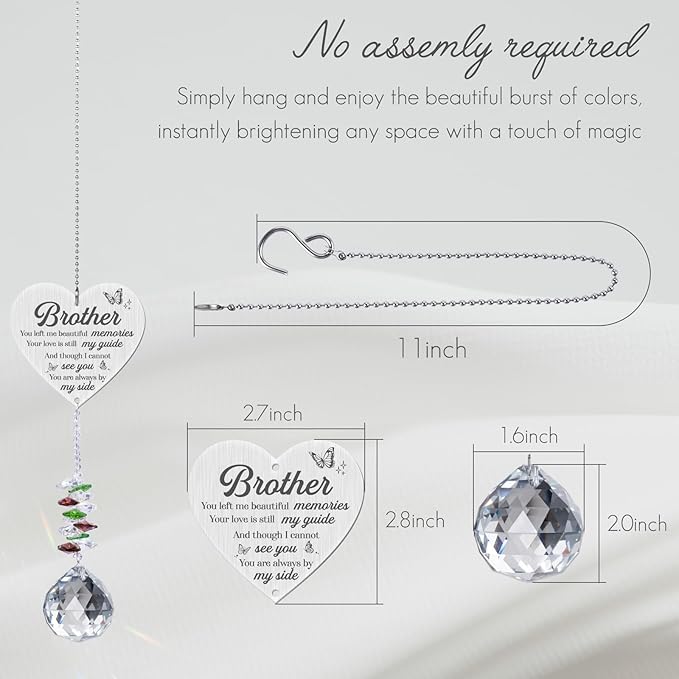 Sympathy Gifts for Loss of Brother,Memorial Crystal Suncatcher,Memorial Gifts for Loss of Brother,Hanging Crystals Ornament for Window Rainbow Maker Prisms Home Decor Gift