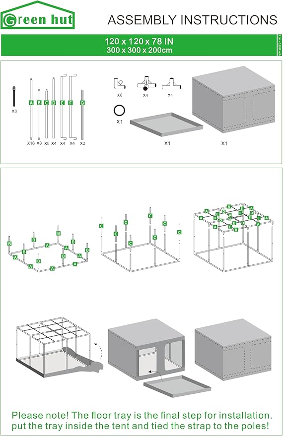 10x10 Grow Tent, 120"x120"x78" Growing Tent with Observation Window and Floor Tray for Hydroponics Indoor Plant Growing Large Grow Room
