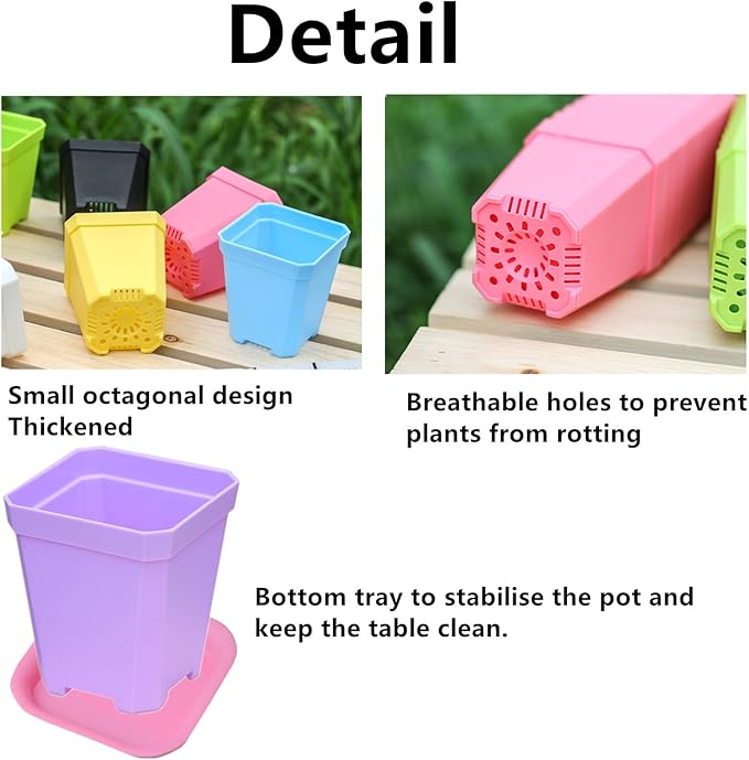 JHESAO 48 Set Garden Plastic Pot Craft Kit 48 Nursery Pots with 48 Trays for Kids Flower Plant Spring Summer Graduation DIY Crafts Painting Gardening Growing Tools, Mixed Colors