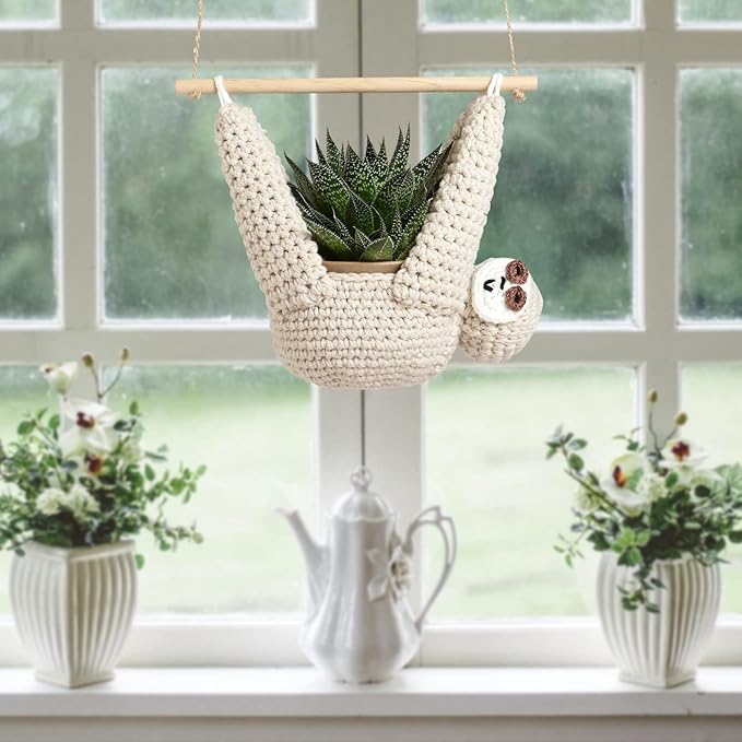 Sloth Gifts Sloth Plant Hanger for Succulent Pot Hanging Planter for Plant Lovers Home Decor Planter Macrame Plant Hanger | 5 Inch Plant Holder