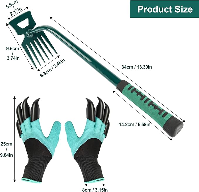 Weeding Artifact Uprooting Weeding Tool Claw Gloves Kit, 6 Teeth Dual Purpose Weed Puller, for Yard Farm Gardening Cultivating Loosening Weeding Mulching Planting Steel Hand Weeder