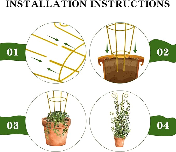 ZOUTOG Trellis for Climbing Plants Indoor 30 Inch, Houseplant Trellis for Potted Plants Metal 4Pcs for Vine Ivy Flower Support,Round Shape,Golden