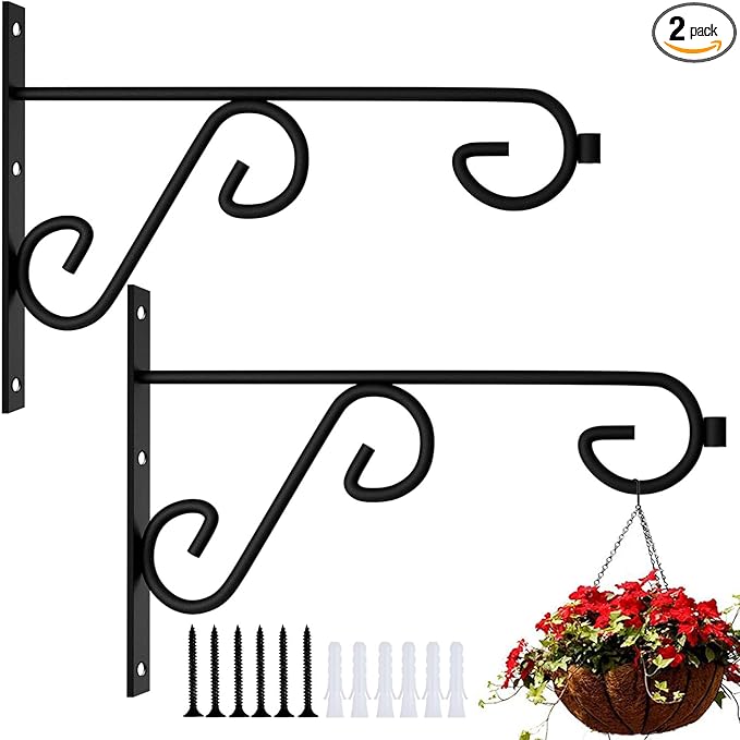 Hanging Basket Hooks 2Pcs Plant Hook,Hanging Plant Hanger Outdoor 9in Metal Plant Bracket for Hanging Flower Baskets,Planters,Lanterns,Wind Chimes