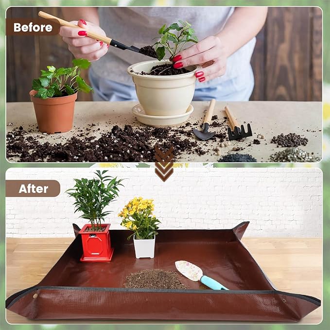 39.5" X 31.5" Large Repotting Mat for Indoor Plants Transplanting and Dirt Control - Portable Potting Tray for Plant Lovers Gardening Gifts for Women Men