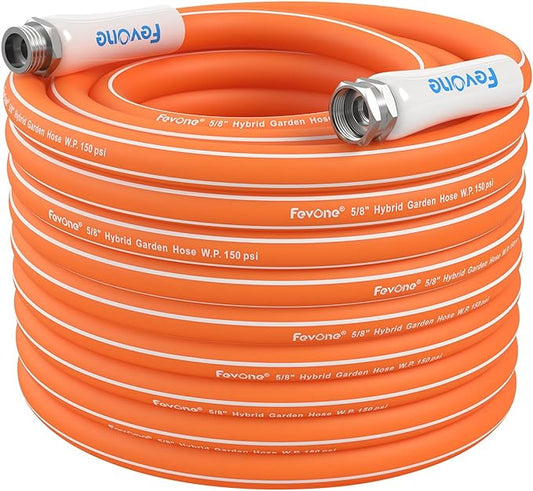 Fevone 100 ft Garden Hose, Heavy Duty Water Hose, Hybrid Polymer, Kink Resistance, Flexible, Durable, Leak Free, Aluminum Fittings, 3/4" GHT, 5/8" ID, 600 Psi, Drinking Water Safe