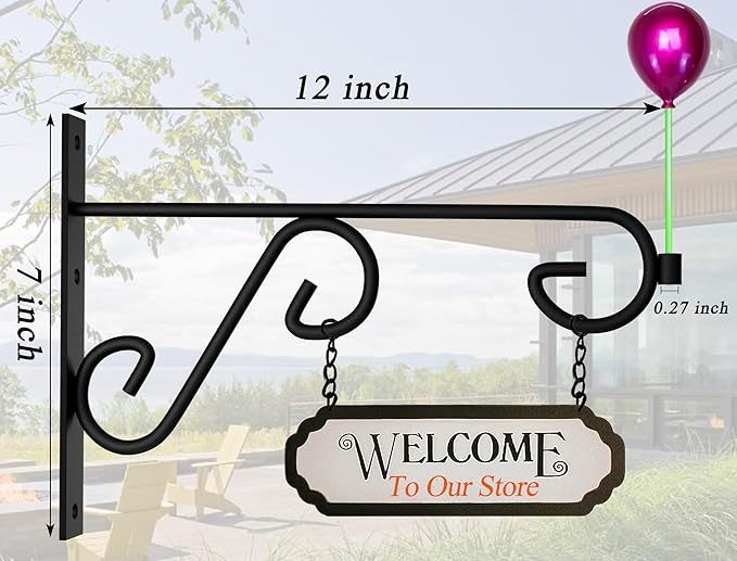 Plant Hanger Hook 4 Pack Hanging Basket Hooks,12in Metal Plant Wall Hanger,Plant Bracket Hook for Hanging Flower Baskets,Outdoor & Indoor Plant Hook Black