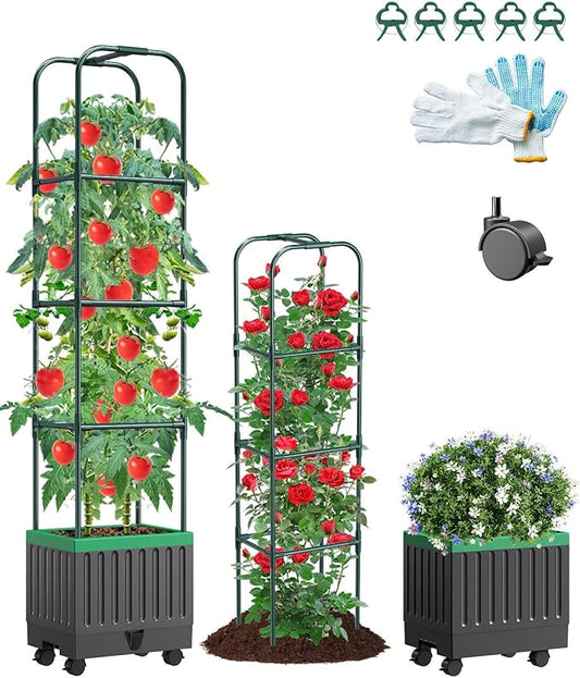 Tomato Planter Box with Trellis, 68.7" Tall Self Watering Tomato Cages for Climbing Vegetables Plant, Raised Garden Bed for Garden, Tomato Plant Support Pots for Patio Indoor Outdoor(68.7" )