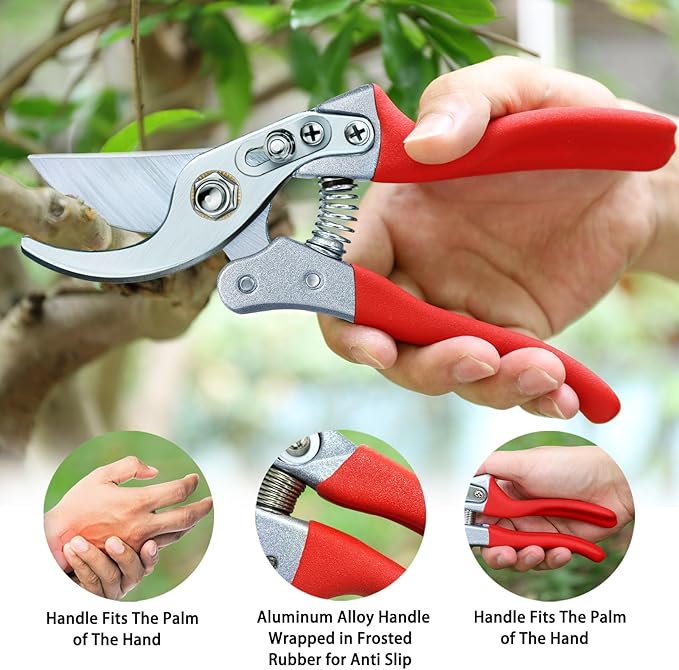Kynup 2Packs Pruning Shears for Gardening, Garden Shears Heavy Duty, Professional Bypass Pruner Hand Shears, Tree Trimmers Secateurs, Garden Clippers for Plants, Hedge Shears, Garden Tools (Red)