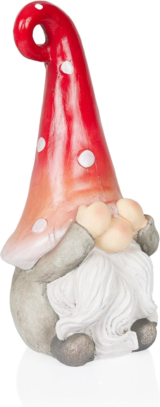 Alpine Corporation 17” Tall Outdoor Garden Gnome Yard Decoration - See No Evil Statue - Gnome with Red Polka Dot Hat – Durable, Weatherproof Decor for Patio & Deck