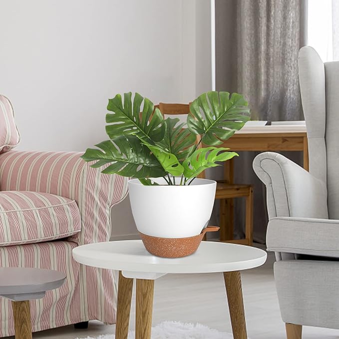 Planters for Indoor Plants, 10/9/8 Inch Self Watering Plant Pots with Drainage Hole, Plastic Planters Flower Pots for Indoor Outdoor Plants (White)