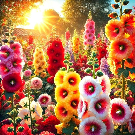 Seeds Hollyhock Seed Mix Double Terry Flowers Malva Stock-Rose About 30 Seeds Non-GMO Perennial Plant