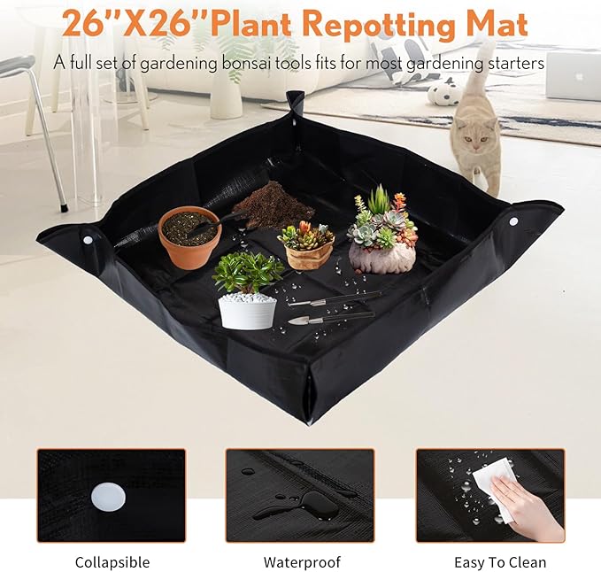 Bonsai Tools Kit 20 Pcs Garden Tools Set for Beginner, Includes Bonsai Wire Kit, Plant Mat, Pruning Shears, Bonsai Scissors, Succulent Tools in Leather Storage Bag, Gardening Gift for Women Men