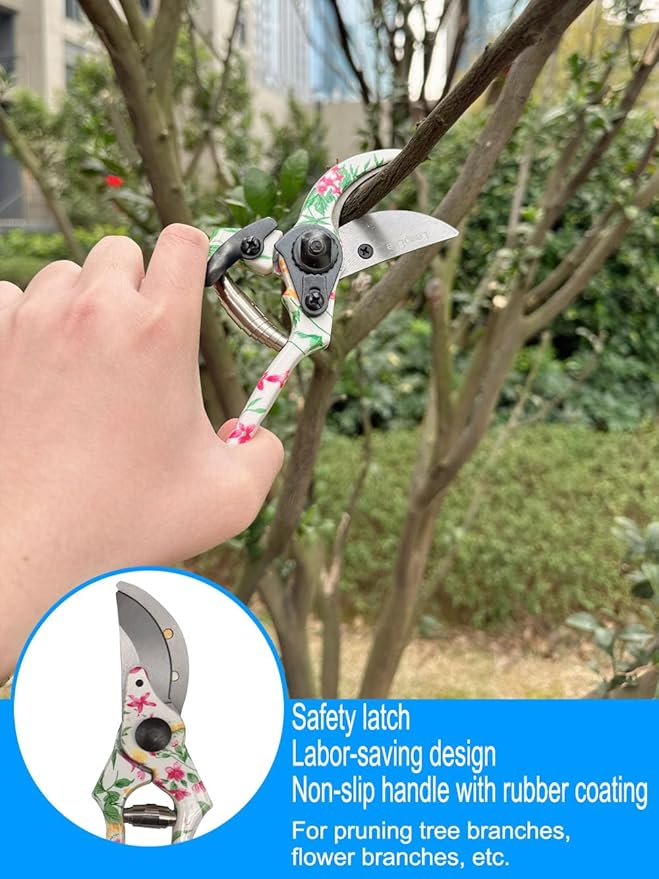 Pruning Shears, Large Soil Shovel, Dirt Rake, Gardening Daily Loosening and Pruning, Non-Slip and Durable, Gift for Men and Women(Gardening Tools Aluminum Set)(Lime Green Flower 3 PCS Tool)