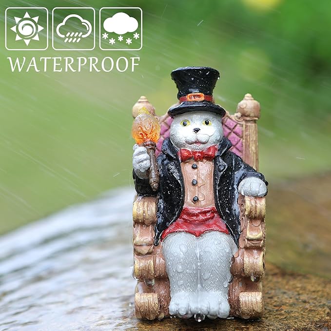 Solar Cat Garden Statues for Outside: Home Valentine Decor with Magic Wand Lights Cat Clearance Garden Sculpture for Yard Art Lawn Ornaments Porch Patio Balcony, Birthday Gifts for Mom Grandma Women