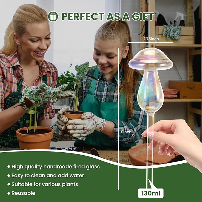 Plant Watering Globes-4pcs Self Watering Planter Insert,Plant Watering Devices,Glass Watering Bulbs for Indoor Plants,Mushroom Watering Globes,Top-Fill Watering