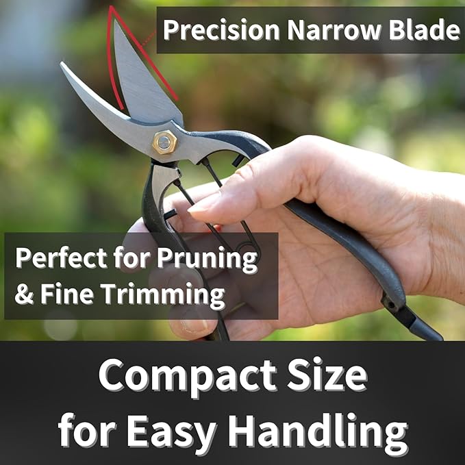 Japanese Pruning Shears for Gardening 7”, Professional All Purpose Bypass Pruners, Hand Forged Japanese Carbon Steel Blade, Spring Loaded Handle, Made in Japan