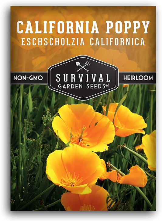 Survival Garden Seeds 1 Packet California Poppy for Planting - Seed Packs with Instructions to Grow Eschscholzia Californica Plants in Your Home Flower Garden - Non-GMO Heirloom Wildflower Variety