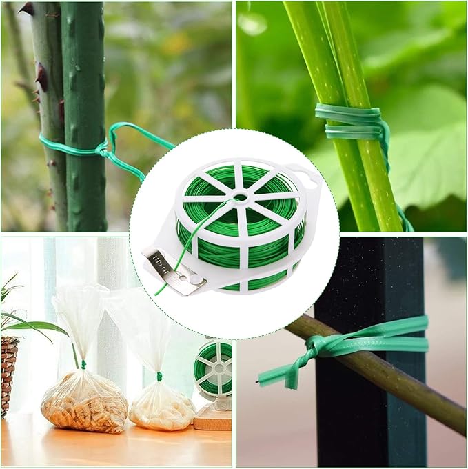 8 Pack Twist Tie 2624 Feet Green Garden Plant Ties with Cutter, Reusable Green Twist Ties for Gardening Plants Growth and Care, Office Home Cable Organization