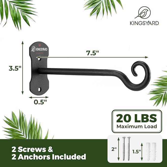 Kingsyard 2 Pack Wall Plant Hanger - Heavy Duty Metal Hanging Bracket Hooks for Hanging Plant Bird Feeders Lanterns Wind Chimes Indoor/Outdoor. Black