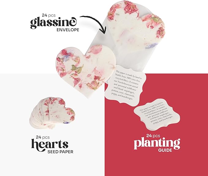 Set of 24 Pink Heart – Plantable Seed Paper for Weddings, Gifts, and Life Events