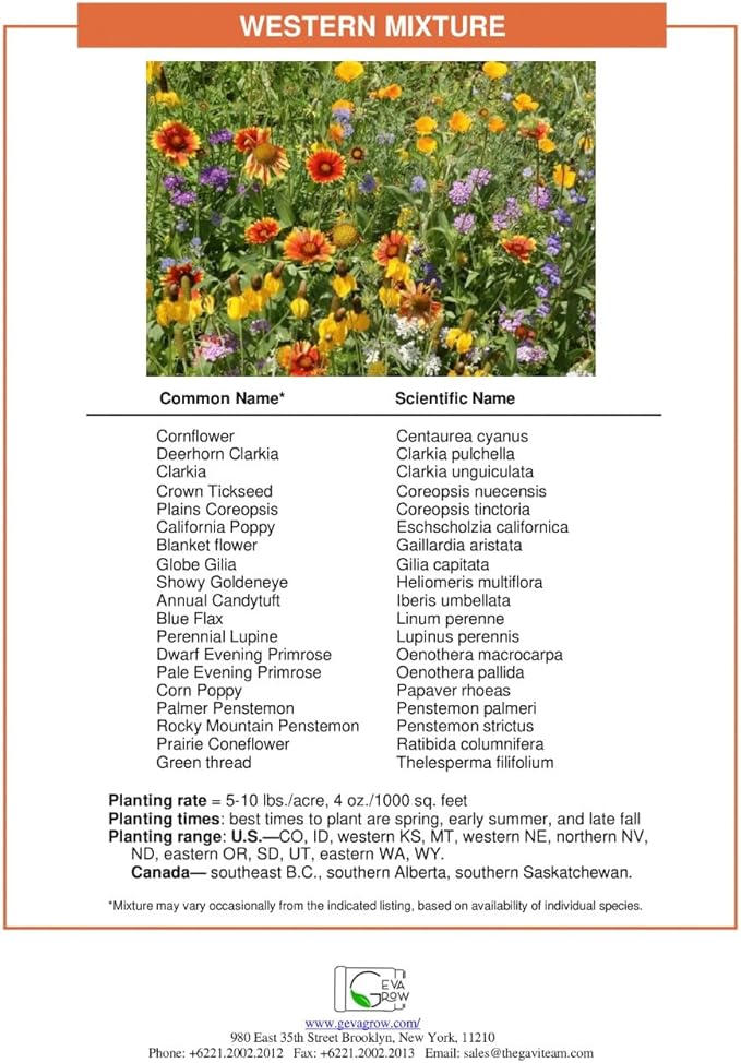 GevaGrow on the Go Seed Shaker - Western Wildflower Seeds Regional Mix - Organic, Non-GMO - 100% Pure Seed - 18 Different Wildflowers Seeds of Annual and Perennial, 2oz
