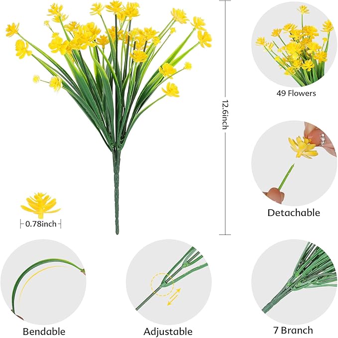 24 Bundles Artificial Flowers for Outdoor,UV Resistant No Fade Fake Plastic Flowers Faux Plants for Hanging Planters Decoration Indoor Outside Garden Porch Window Box Home Wedding Farmhouse