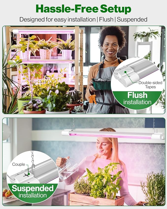 Sunco 2ft Grow Light LED, 20W, Full Spectrum, for Seed Starting, Seedling, Indoor Plants, Plug in Suspended Fixture, Link Up to 8, Inline Switch, ETL 2 Pack